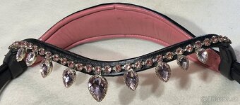 Uzdečka Deluxe růžová se starorůžovou čelenkou+otěže - 3