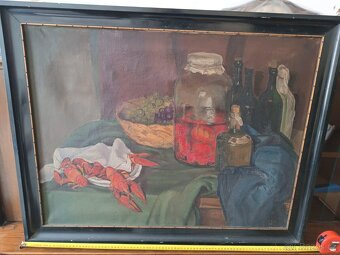 Obraz - olejomalba - zátiší s raky - Signováno MK, 192? - 3