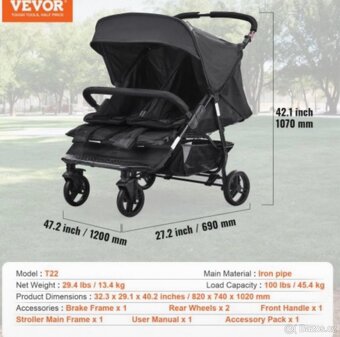 VEVOR Dvojitý kočárek - 3