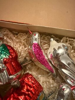 Starožitné vánoční ozdoby konvolut 8 kusů foukané sklo - 3