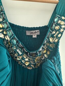 Tmavě tyrkysové plesové šaty Michell velikost M - 3