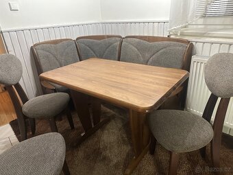 STŮL, ROHOVÁ SEDAČKA, 3 ŽIDLE - 3