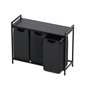 Tříkomorový koš na prádlo s odkládací policí, černý - 3