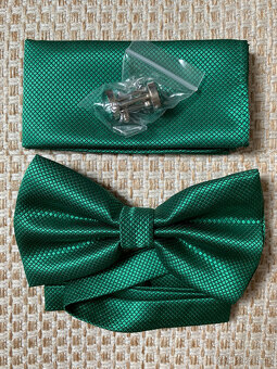 Pánský set motýlek+kapesníček, zelený odstín - 3