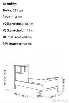 IKEA HEMNES Rám postele bílá barva 90x200 cm - 3