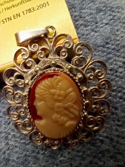 Velká starožitná kamej ve stříbře - přívěsek - 3