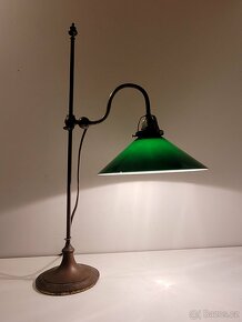 stará mosazná lampa bankéřka, zelené stínidlo - 3