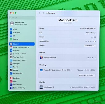 MacBook Pro 16” 2021/32GB RAM/M1 MAX/1TB SSD/Záruka - 3