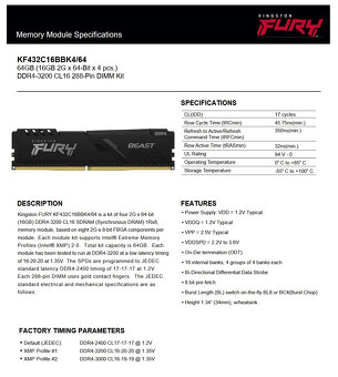 KINGSTON FURY BLACK BEAST (4x16GB) 64GB KIT DDR4 3200MHz - 3