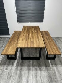 Masivní dubový stůl s lavicemi - 3