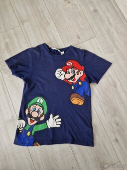 2 trička - Super Mario 134/140 H&M + modré - 3