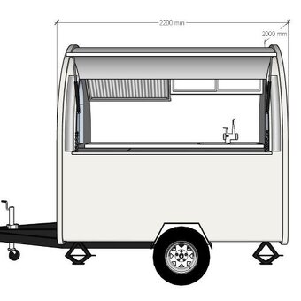Food Truck Bílý 2,0 m široký s podvozkem a vybavením - 3
