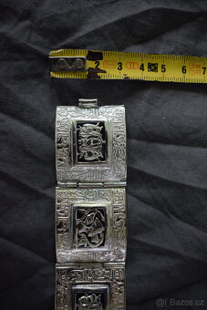 Stříbrný masivní exotický článkový náramek Egypt - 3