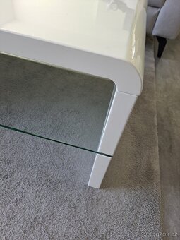 Konferenční stolek, bílá lesk/sklo - 3