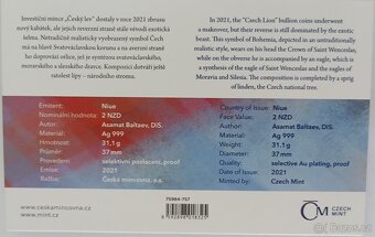 Český lev 2021 selektivní pozlacení, číslován - 3