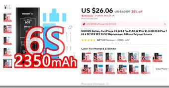 iPhone 6s - nová baterie 2200 mAh - 3