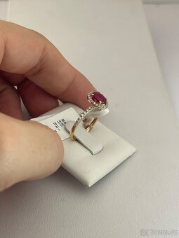 Zlatý prsten Briliantový + rubín - 3