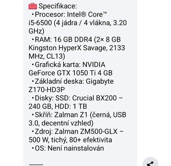 Stolní PC i5-6500/16GB DDR4 - 3