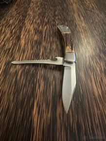 RETRO lovecný nůž z parohu s pilkou, značený - 3