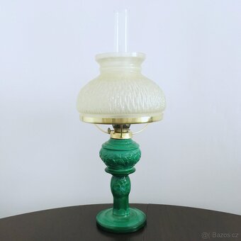 Starožitná petrolejová lampa (malachitová) - 3