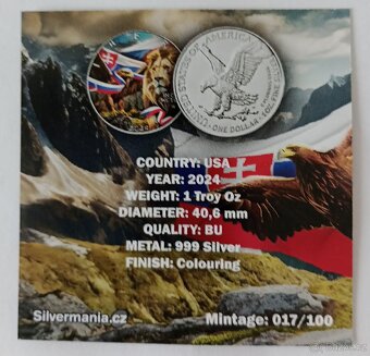 Český lev a slovenský orel 2024 kolor, 1oz, čísl. - 3