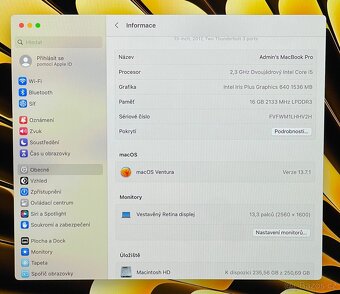 MacBook Pro 13” 2017/16GB RAM/Intel i5/256GB SSD/ Záruka - 3