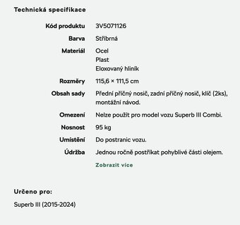 Střešní nosič škoda Superb III liftback - originál škoda - 3