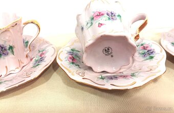 Růžový porcelán - retro, krásná čajová souprava - 3