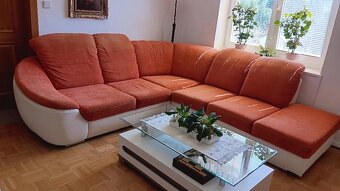 Rohová sedací souprava s nano potahem,oranžová barva - 3