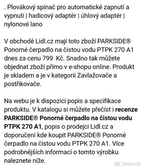 Elek. ponorné čerpadlo parkside PTPK 270W - 3