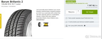 Prodám Barum 135/80 R13 70 T Letní - 3