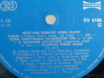 Nejstarší památky české hudby - LP deska bez obalu - 3