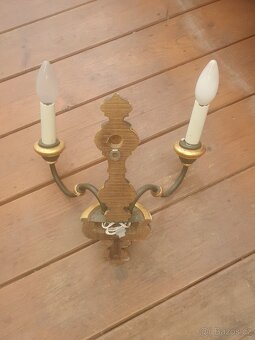Retro ramenny lustr, plus dvě nástěnné lampy a jeden sklene. - 3