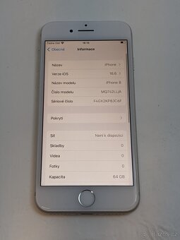 iPhone 8 64gb white. Top stav. Baterie 100%. Záruka 6 měsíců - 3