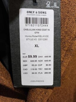 Nový hnědý kabát Only & Sons - Onsjulian King Coat (XL) - 3