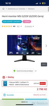 Herní monitor MSI G255F černý - 3