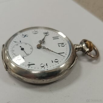 Starožitné stříbrné kapesní hodinky HELLOS - 3