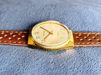 Československé mechanické vintage retro hodinky PRIM Zlaté - 3