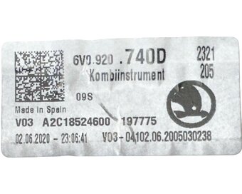 Budíky benzínové 6V0920740D Škoda Fabia 3 r.v. 2020 - 3
