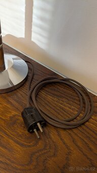 Velká starožitná stolní lampa chrom, dřevo a mléčné sklo - 3