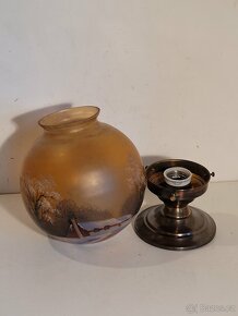 stará mosazná stropnice, lustr, malované stínidlo - 3