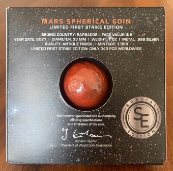 MARS sférická stříbrná mince 2021 (1 oz Ag 999) - 3