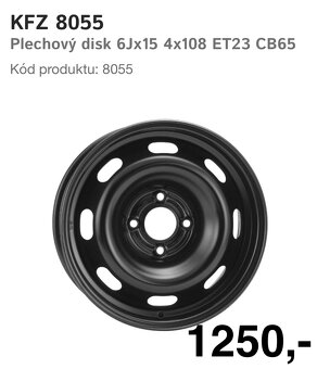 Plechové disky 15" 4x108 stř.díra 65mm - 3