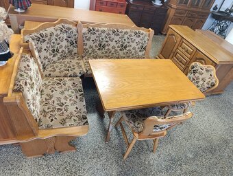 Rustikální jídelní set, stůl, 2 židle, lavice, masív - 3