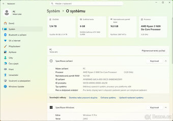 Herní PC - RYZEN 5, 16GB RAM, SSD+HDD, 1660SUPER, WIN11 - 3
