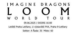 Predám 2 lístky ZA NÁKUPNÚ CENU na Imagine Dragons - 3