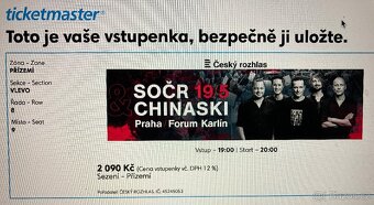 2 vstupenky SOČR & Chinaski - 3