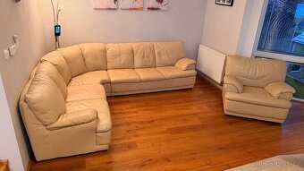 Rohová moderní kožená sedací souprava - 3