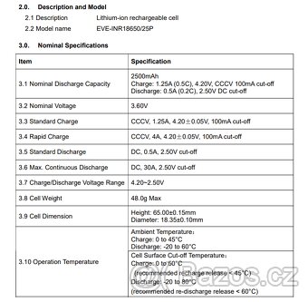 Li-ion EVE INR18650-25P 2,5Ah 20A/30A NOVÉ ZMĚŘENO - 3
