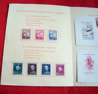 Pamětní list XI. Všesokolský slet v Praze, r. 1948, známky, - 3
